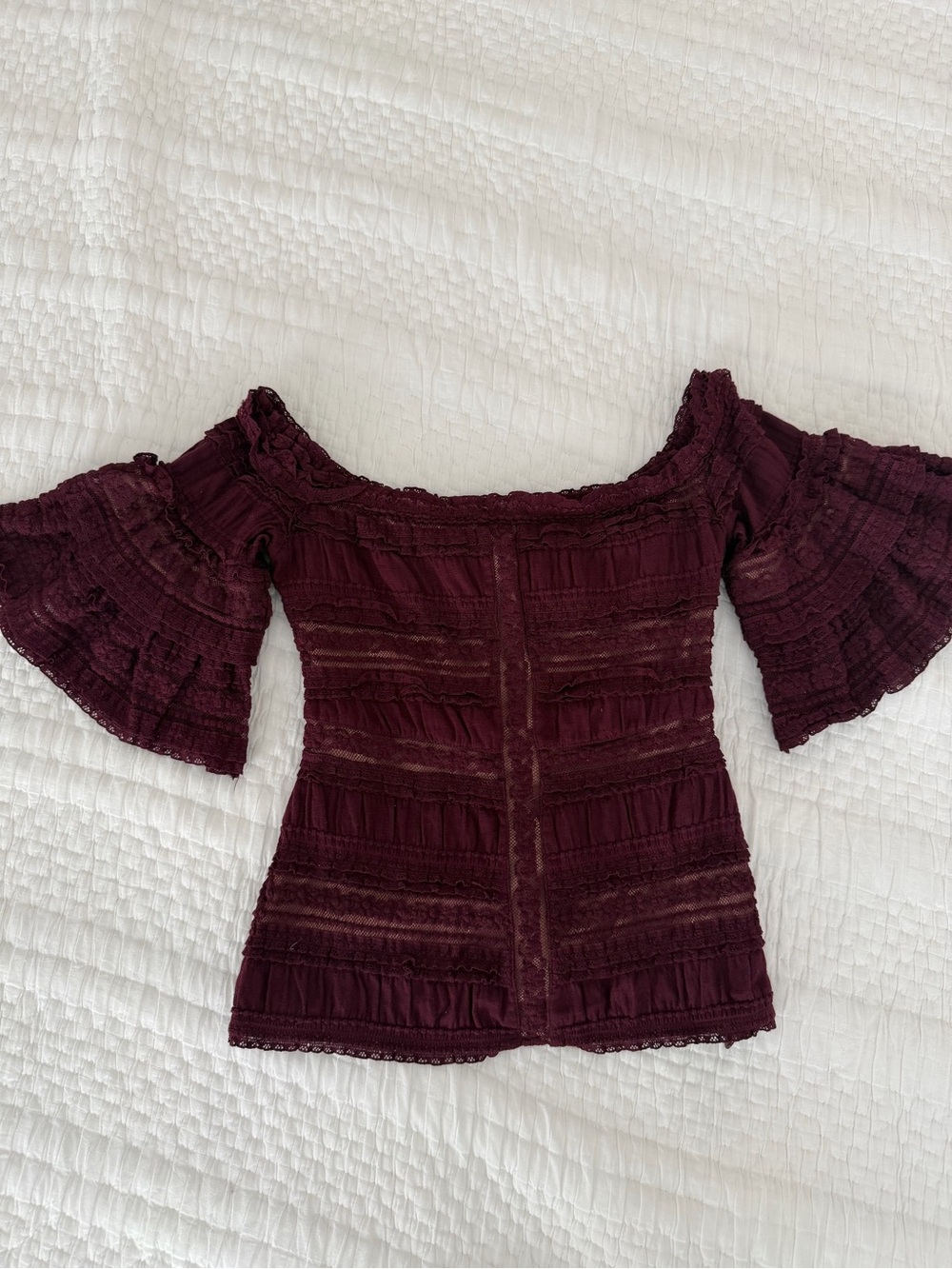 cinq a sept Off-Shoulder Lace-Trim Top in Plum